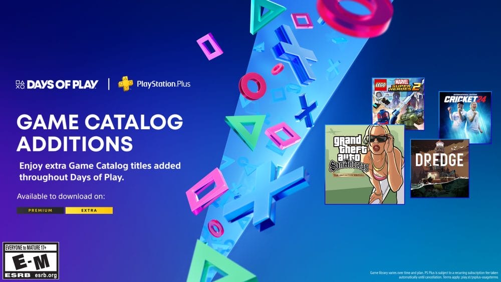 New additions to the Game Catalog 
on PlayStation Plus. Dredge, GTA San Andreas, Cricket 24 and Lego Marvel Super Heroes 2