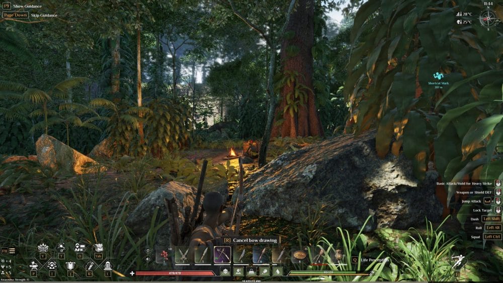 A character hunting in a jungle environment