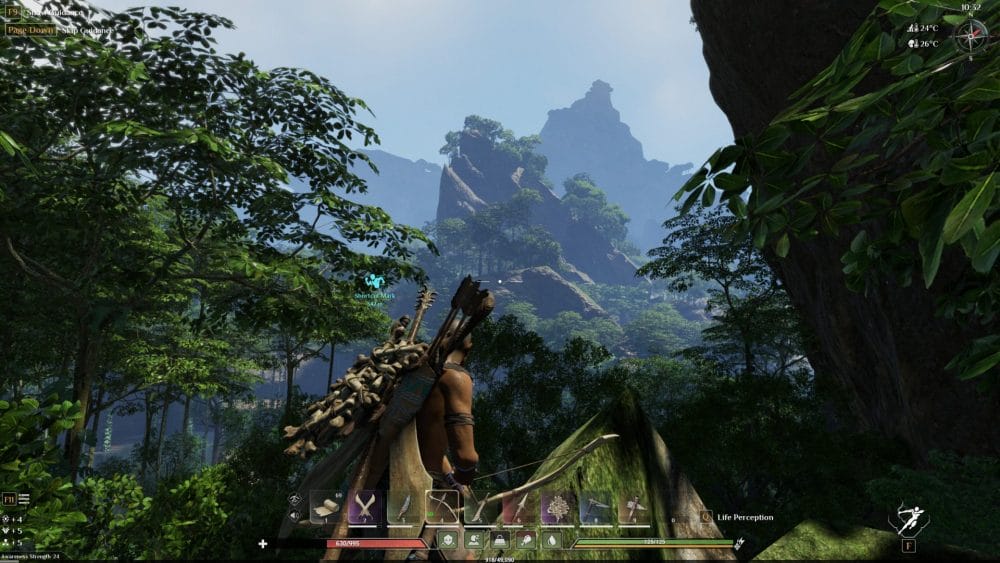 A character standing in a jungle environment with a bow