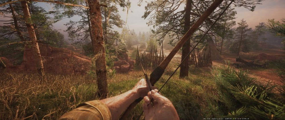 Gameplay screenshot showing bow and arrow