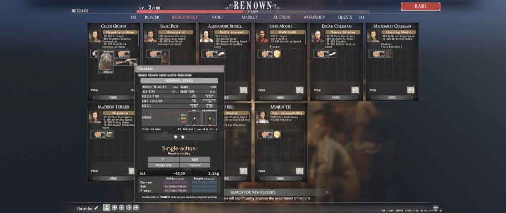 Character recruitment screen