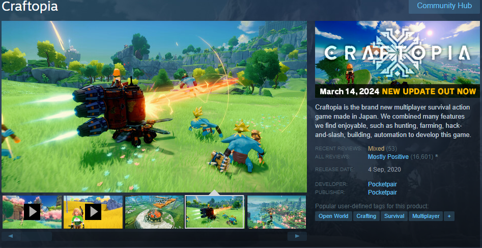 Craftopia Steam PAge