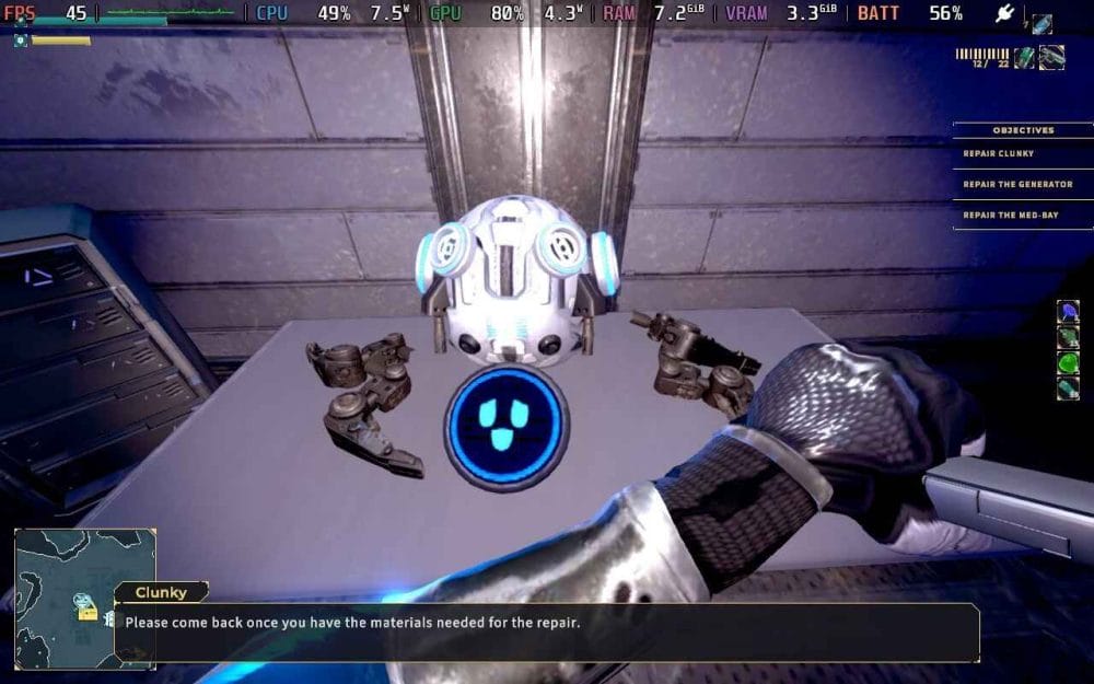 Screenshot of Relic Odyssey showing Clunky the robot side kick