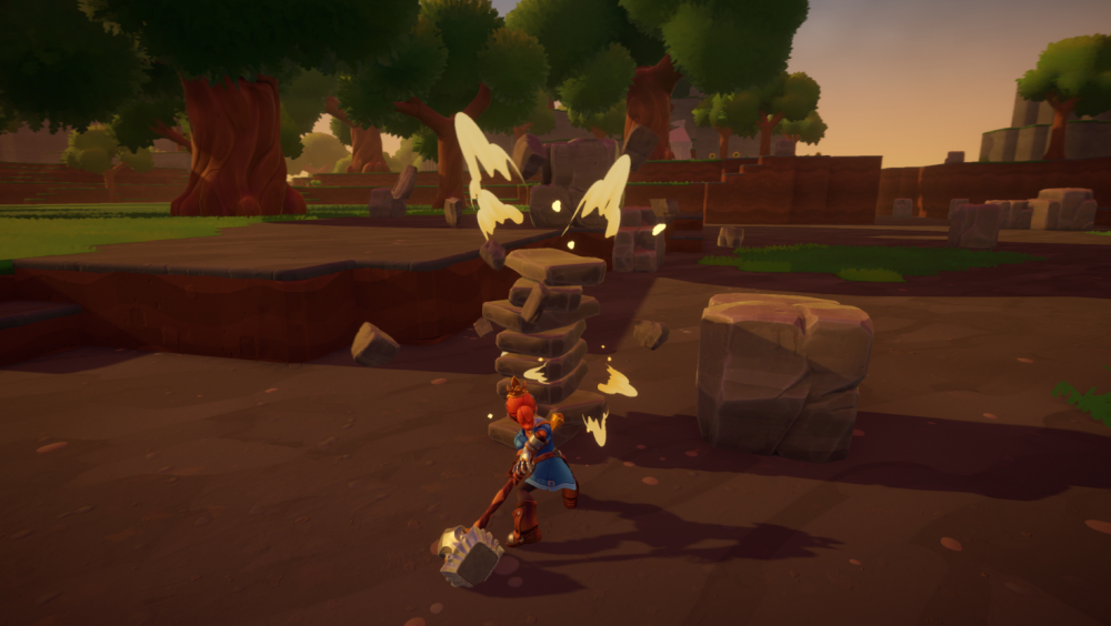 Overthrown gameplay showing character smashing a pile of rocks