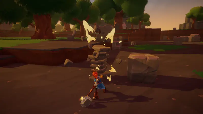 Overthrown gameplay showing character smashing a pile of rocks