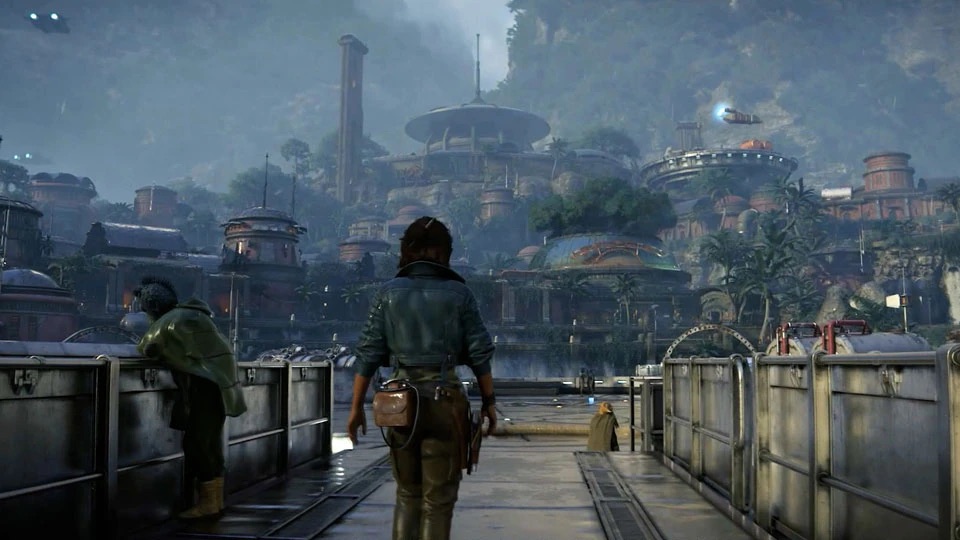 Screenshot of Star Wars Outlaws Gameplay showing leading character Kay Vess