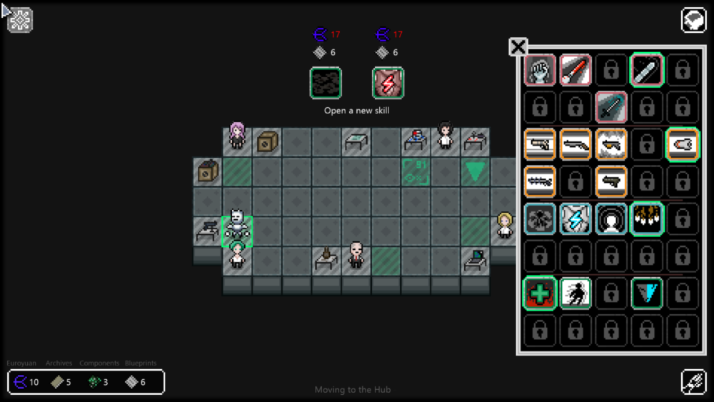 Thermonuclear hub area and skill selection screen.