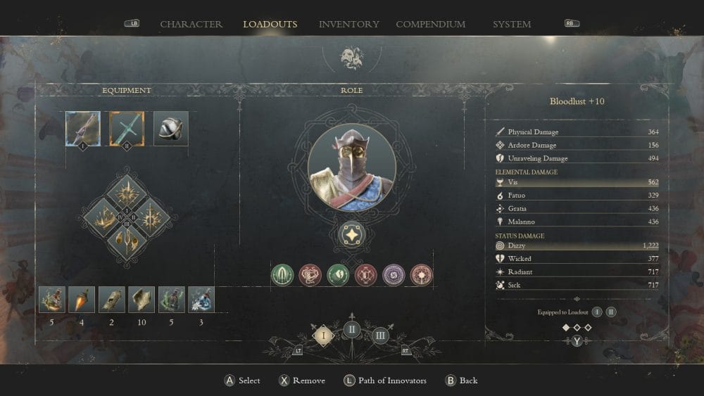 Loadout Screen showing equipment, role and stats