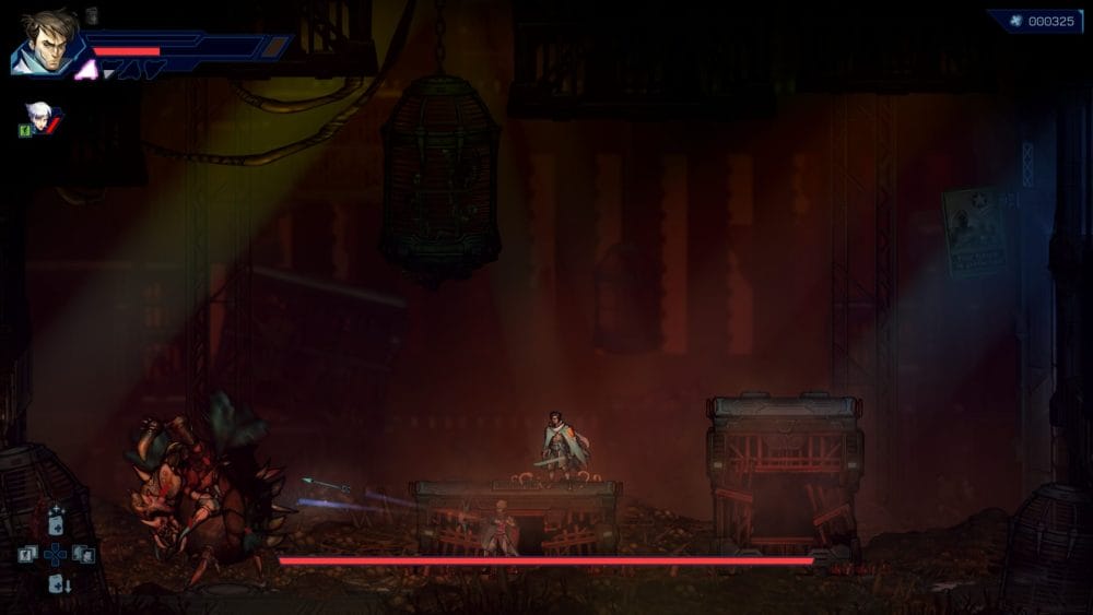 Anima Flux gameplay screenshot showing the first boss fight