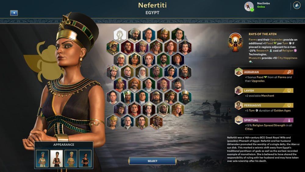 Leader select screen in Ara: History Untold
