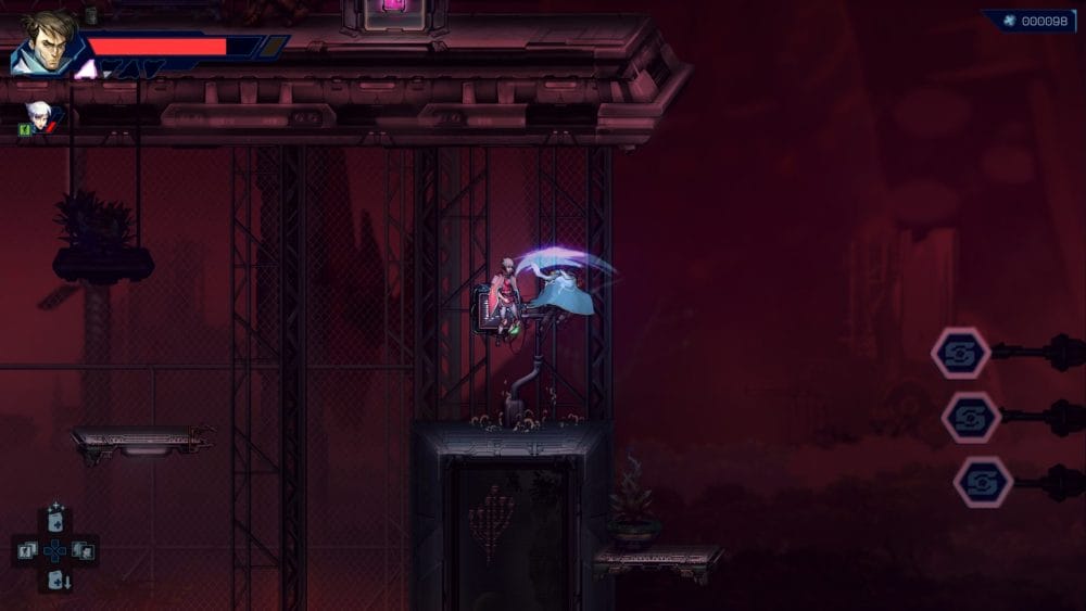 Anima Flux gameplay screenshot showing Roy's jumping sword slash
