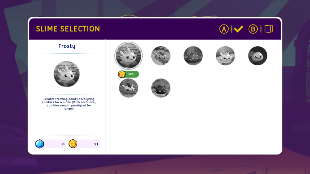 Zombie Survivors slime selection menu.