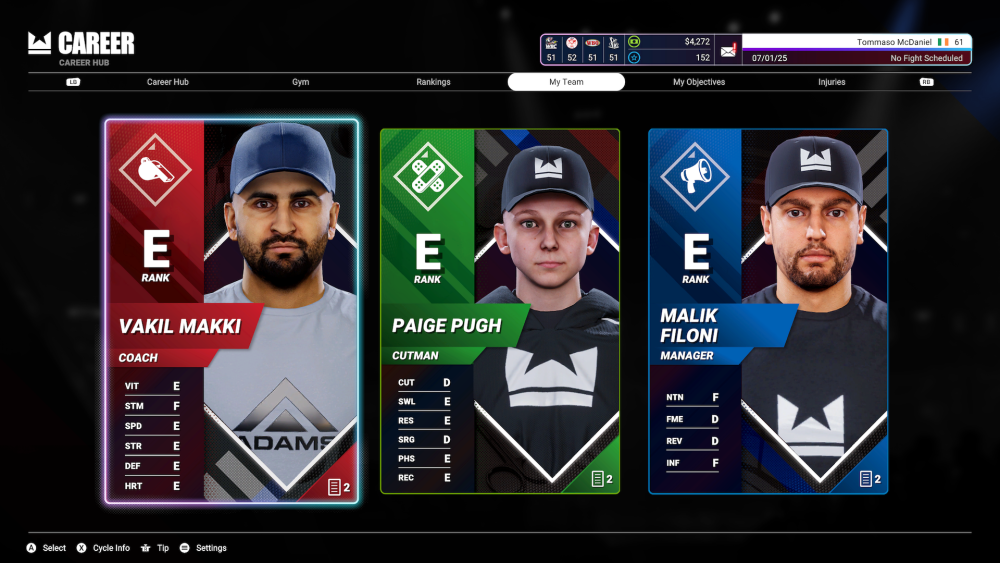 Undisputed Career mode screen showing Coach, Cutman and Manager