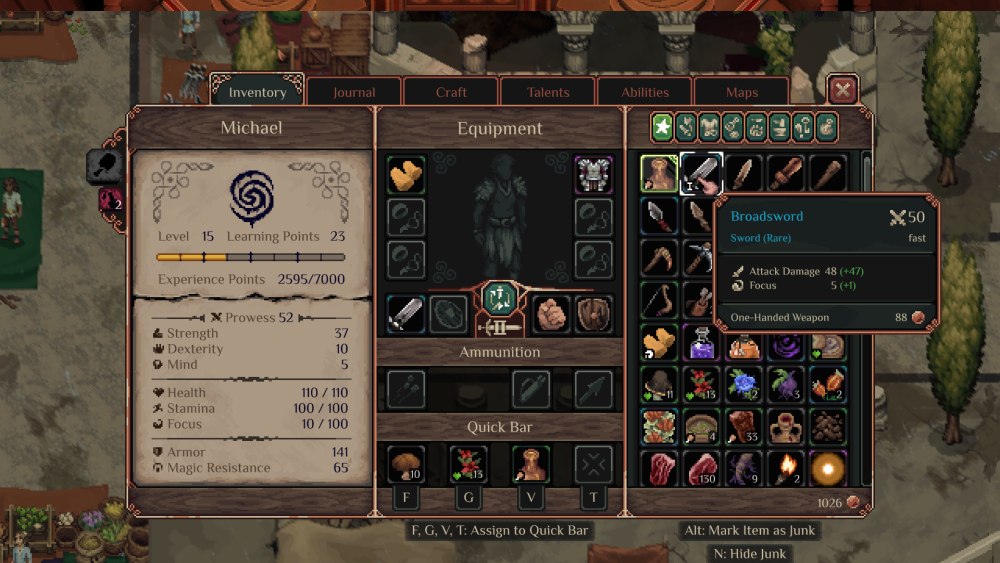 Equipment and Skill menu