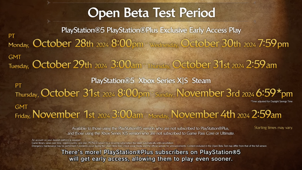 Open Beta Test dates and times