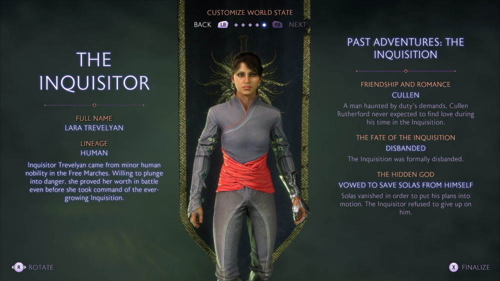Inquisitor customization screen for Dragon Age: The Veilguard.