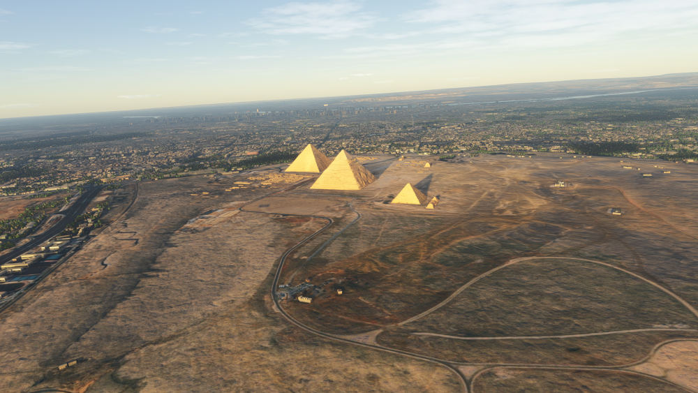 World Photographer mode showing the Pyramids of Giza in Flight Sim 2024