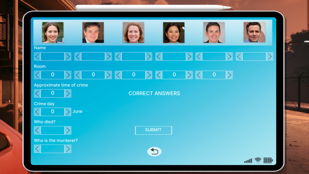 This image shows the PDA tha tyou use to record answers in DETECTIVE - The Motel