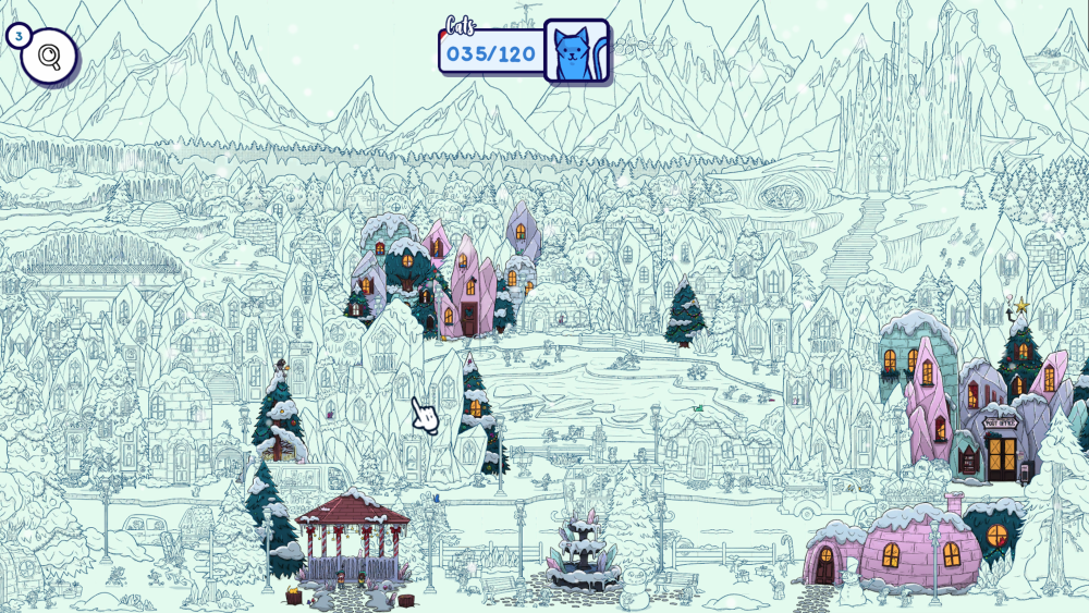 Image of Santa's Village getting colored in from finding hidden cats.