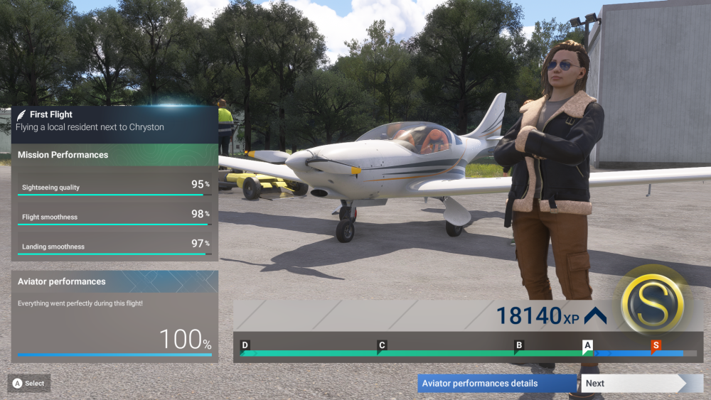 A mission complete screen in Flight Sim 2024