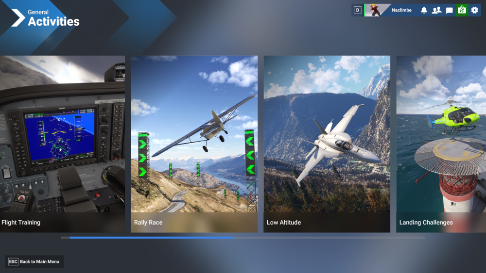 Activities screen in Flight Sim 2024