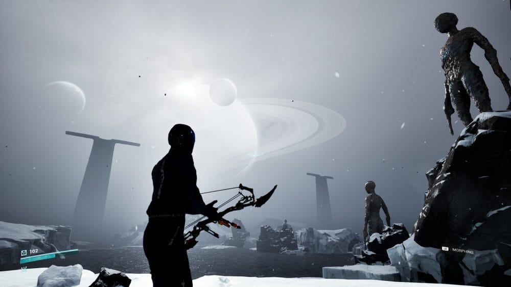Snow biome in Project Tower showing the protagonist with the bow and arrow weapon. 