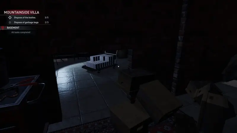 A huge stack of cash on a cart hidden behind a basement half wall.