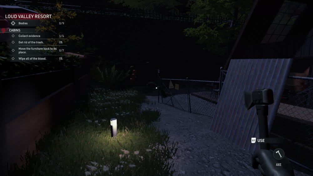 A lit pathway showing a fern and balloons at the end.