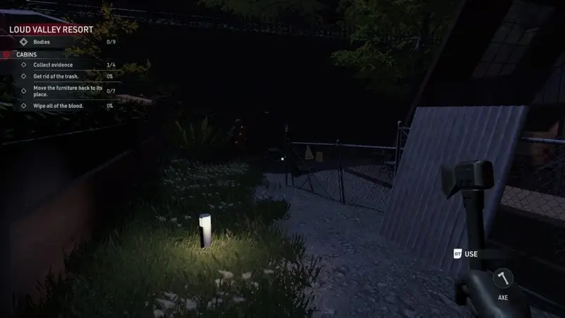 A lit pathway showing a fern and balloons at the end.