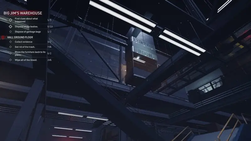 A huge warehouse with a room upstairs labeled as the Control Room.