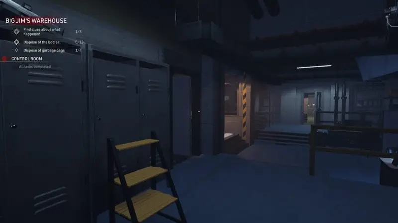 A step ladder is setup next to a row of lockers. This allows you to access the pipes located up above for the Lookin' Out My Backdoor achievement.