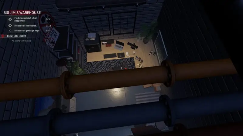 A view of Zack's hidden room from the pipes located overhead in Crime Scene Cleaner.