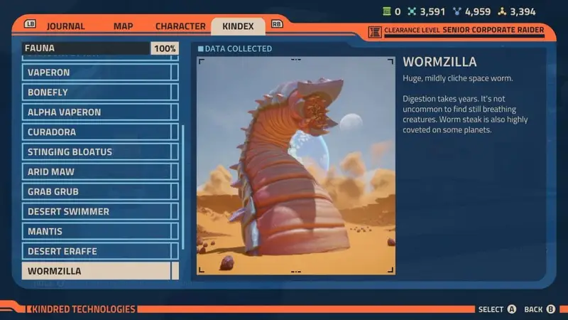 Wormzilla Kindex Entry in Revenge of the Savage Planet