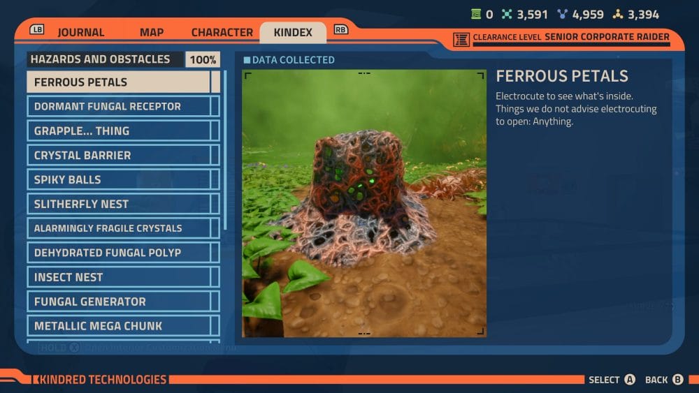 Ferrous Petals Kindex Entry in Revenge of the Savage Planet