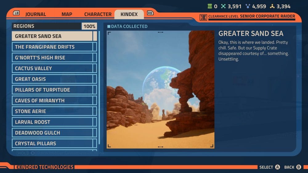 Greater Sand Sea Kindex entry in Revenge of the Savage Planet.