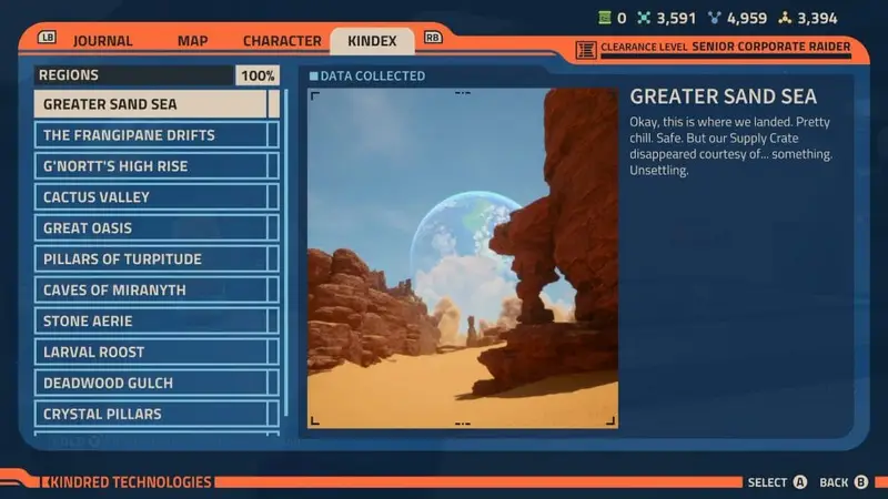 Greater Sand Sea Kindex entry in Revenge of the Savage Planet.