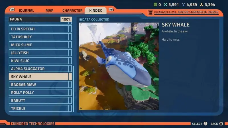 Sky Whale Kindex entry in Revenge of the Savage Planet.