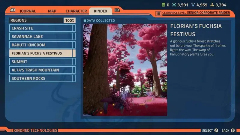 Florian's Fuchsia Festivus Kindex entry in Revenge of the Savage Planet.