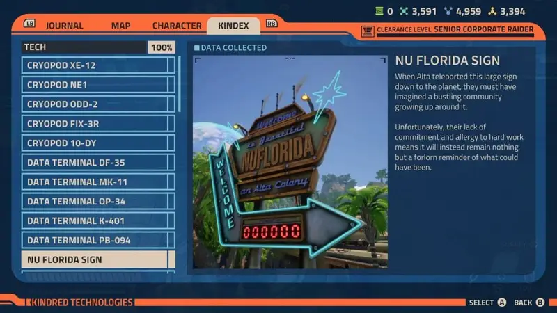 Nu Florida Sign from Tech Kindex Category in Revenge of the Savage Planet