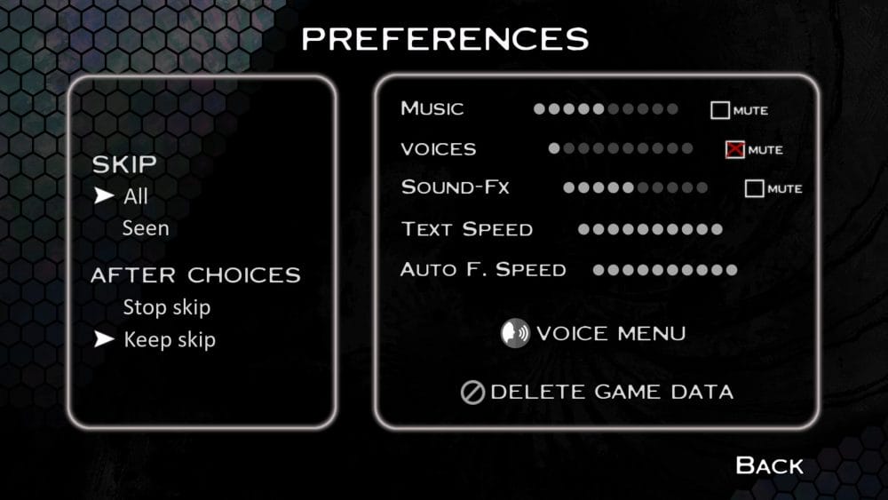 SYNESTHESIA Preferences Menu Options