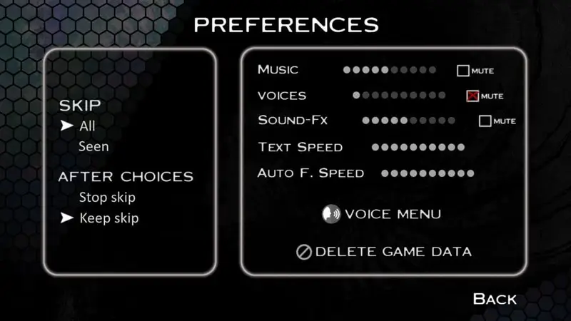 SYNESTHESIA Preferences Menu Options