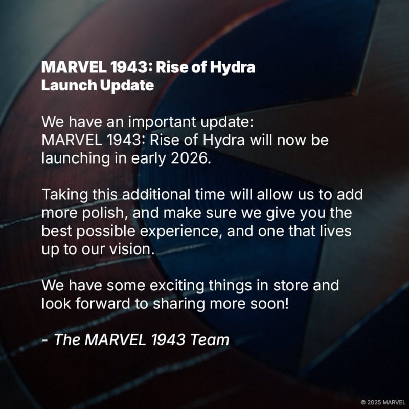 Marvel 1943: Rise of Hydra delayed