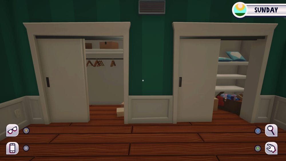 Bedroom closets with boxes to examine in Date Everything!
