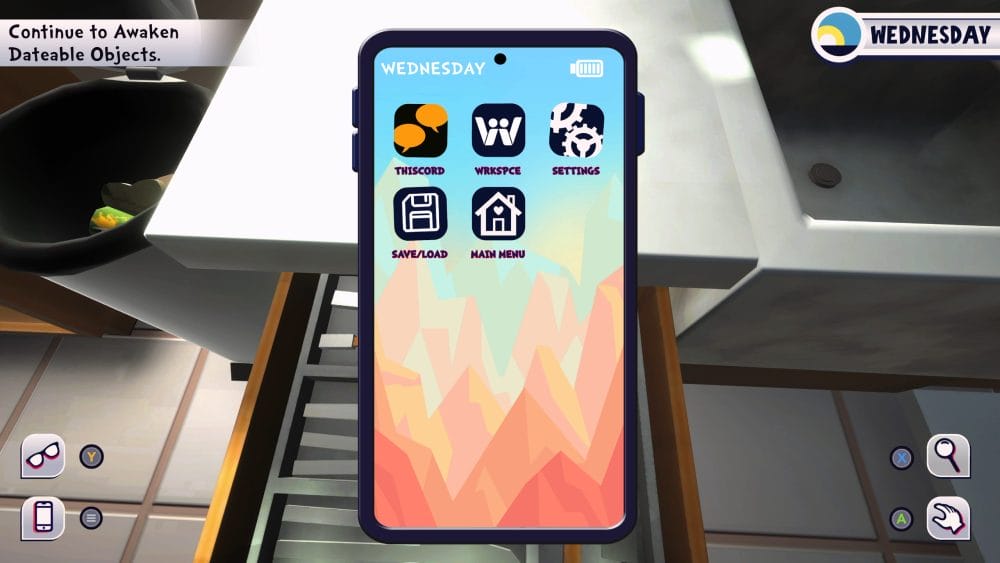 Performing the glitch to get on top of the kitchen counter in Date Everything!