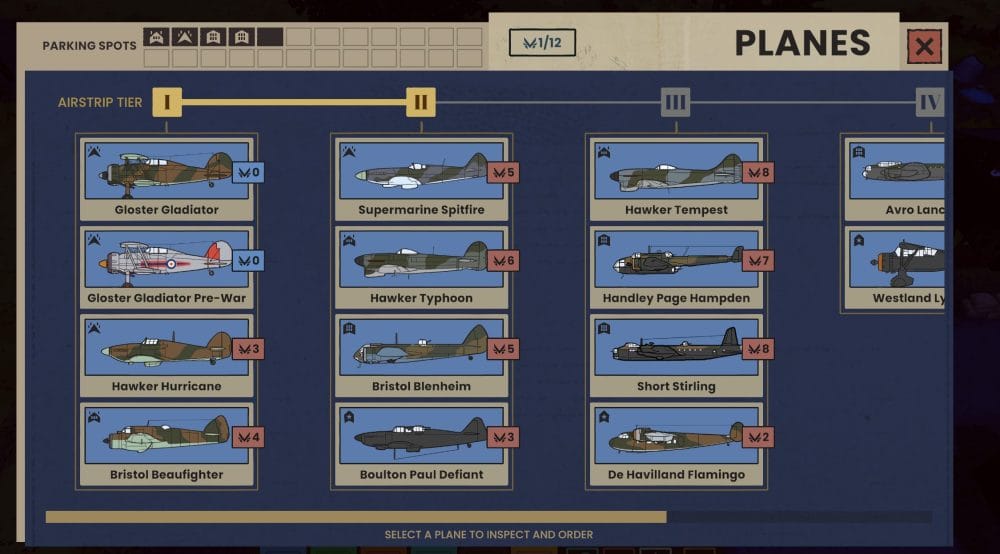 Ground of Aces plane selection