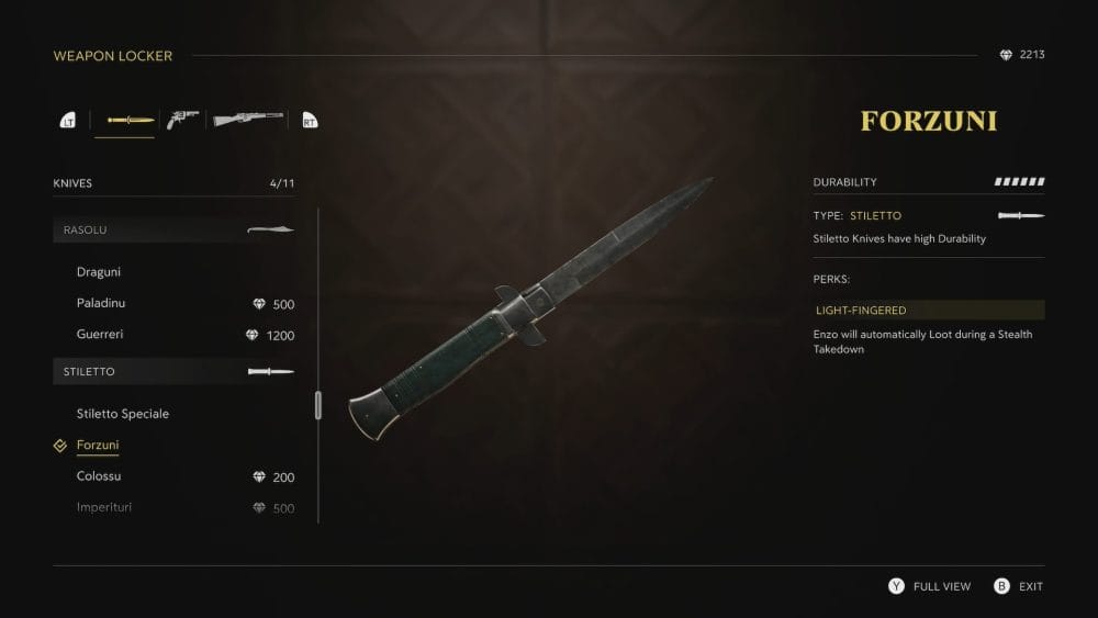 Mafia Fantasma Achievement Guide knife selection