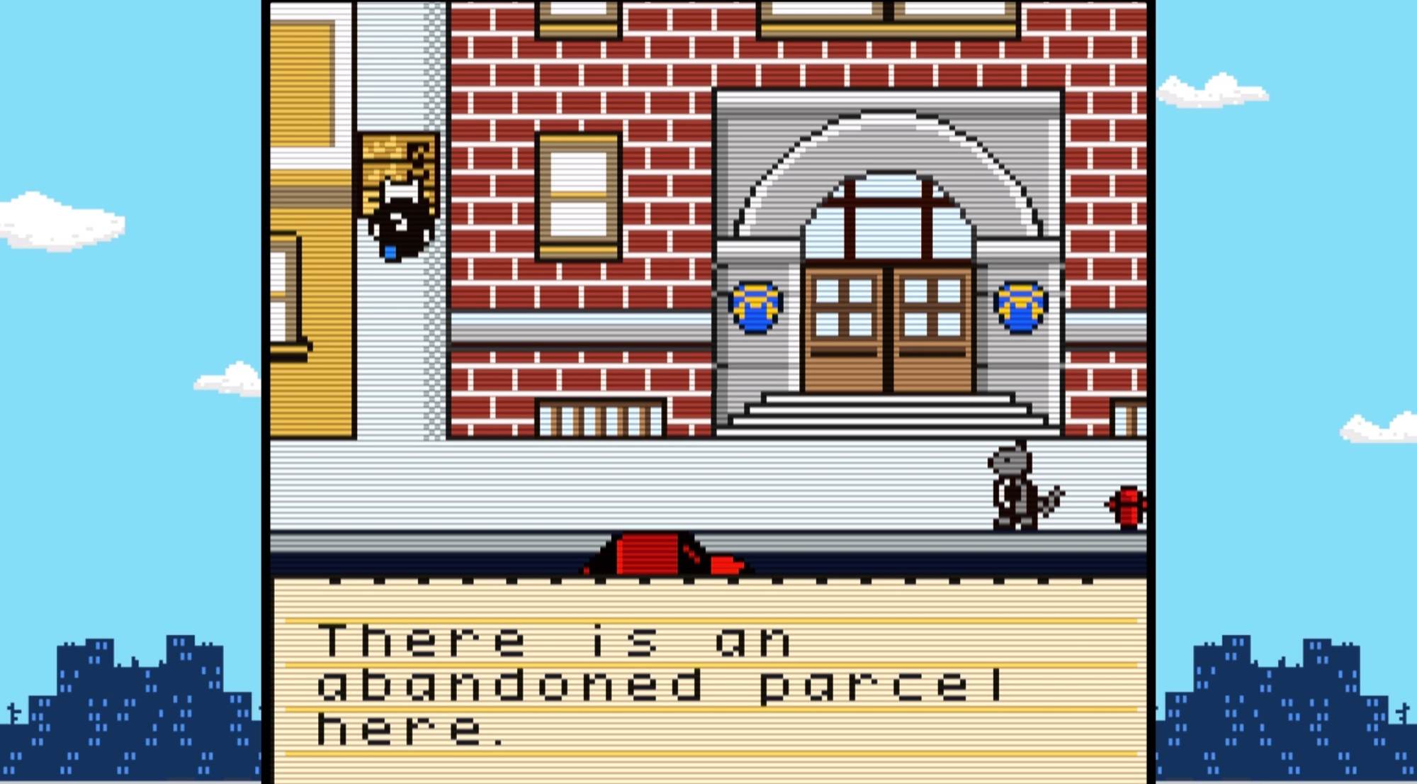 Outside the police station with a box blocking the way in Case 1. Inspector Waffles Early Days