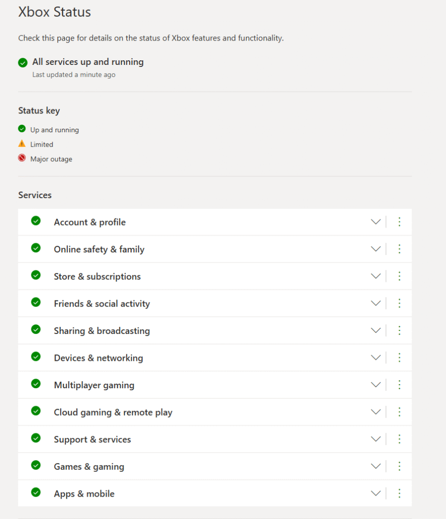 Xbox Status Page