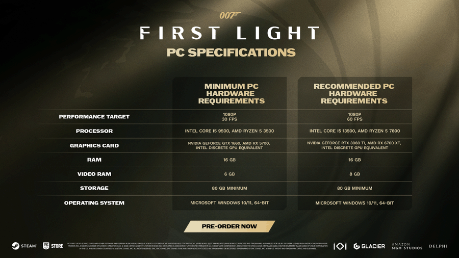 updated pc specifications for 007 first light video game