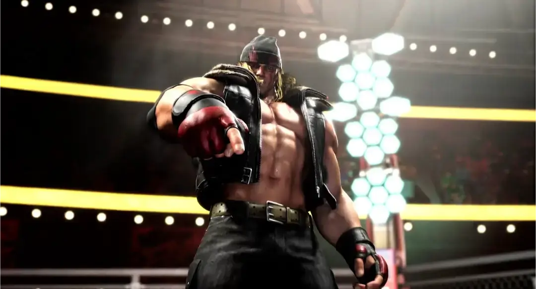 Alex points down to his opponent as he looks down on someone.